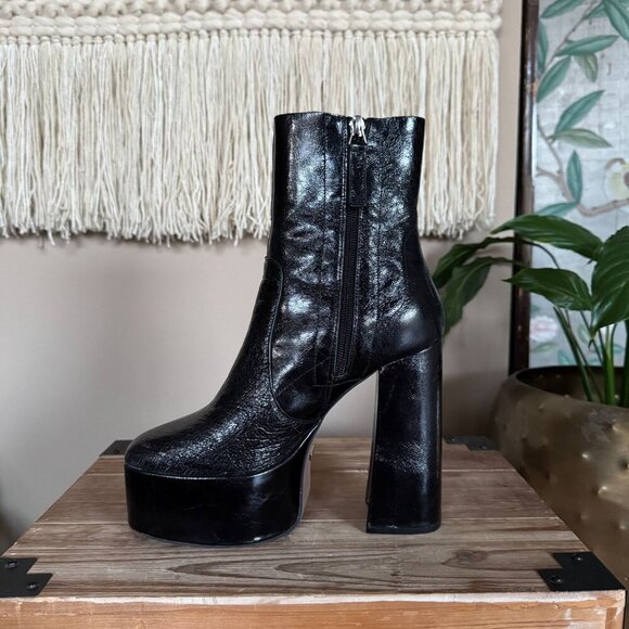 TOPSHOP Black Genuine Leather Goth Rave Electric Platform Boots Size 39/ US 8.5 - Picture 14 of 15